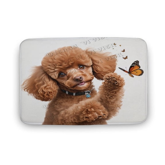 Brown Poodle Dog Cartoon Dog Bath Mat Cute Pet Bathroom Rugs Soft Non Slip Absorbent Washable Bath Rugs for Bathroom Kitchen Dinning Office 20"x32"