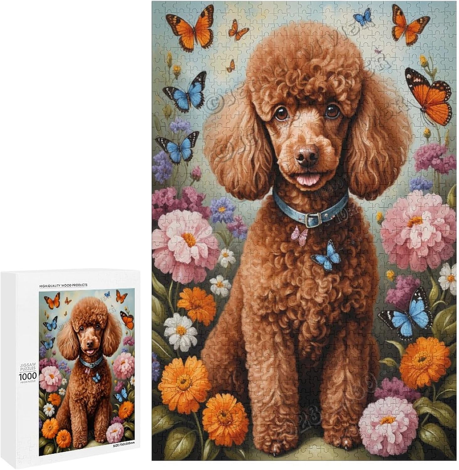 Brown Poodle Dog with Flower Oil Painting 1000-Piece Jigsaw Puzzle for ...