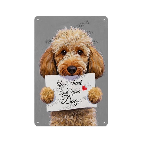 Brown Poodle Rustic Farmhouse Sign  8x12 Dog Quote Tin Sign, Retro Aluminum Wall Decor for Mudroom or Porch