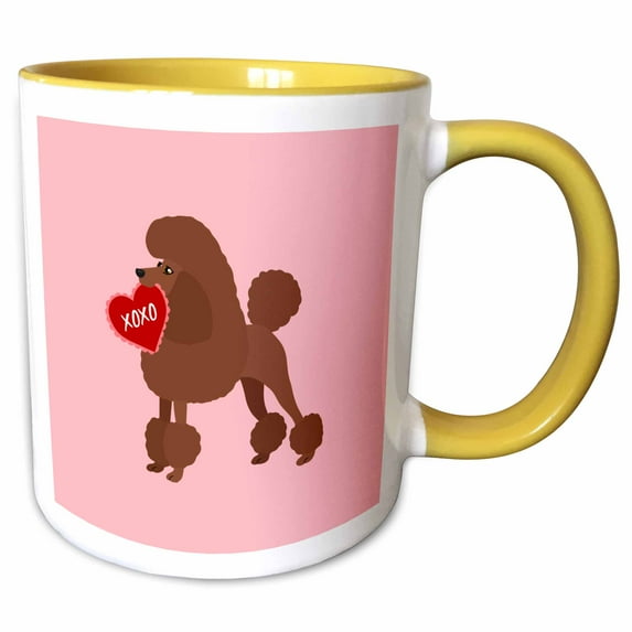 3drose, Brown Poodle Valentine Xoxo Dog, 11oz Two-tone Yellow Mug