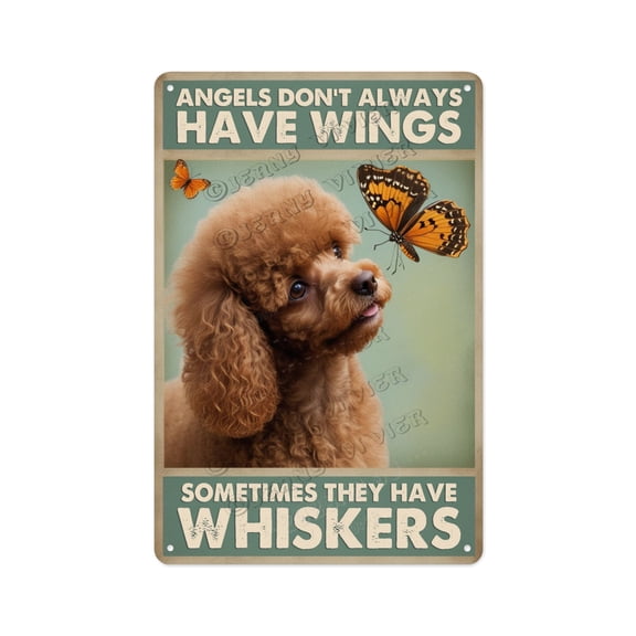 Brown Poodle With Butterfly Novelty Metal Sign 12x16 Inches - Dog-Themed Home Decor, Rustic Sign for Poodle Lovers