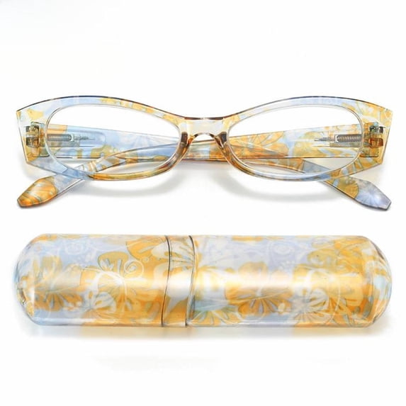Brown Portable Colorful Pen Holder Case Reading Glasses Spring Hinge Plastic Small Rectangle Presbyopic Glasses HD +4.00