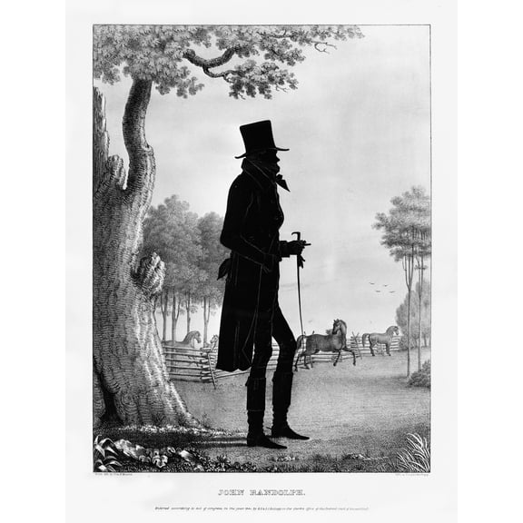 Brown Portrait John Randolph Silhouette Lithograph Drawing Extra Large XL Wall Art Poster Print