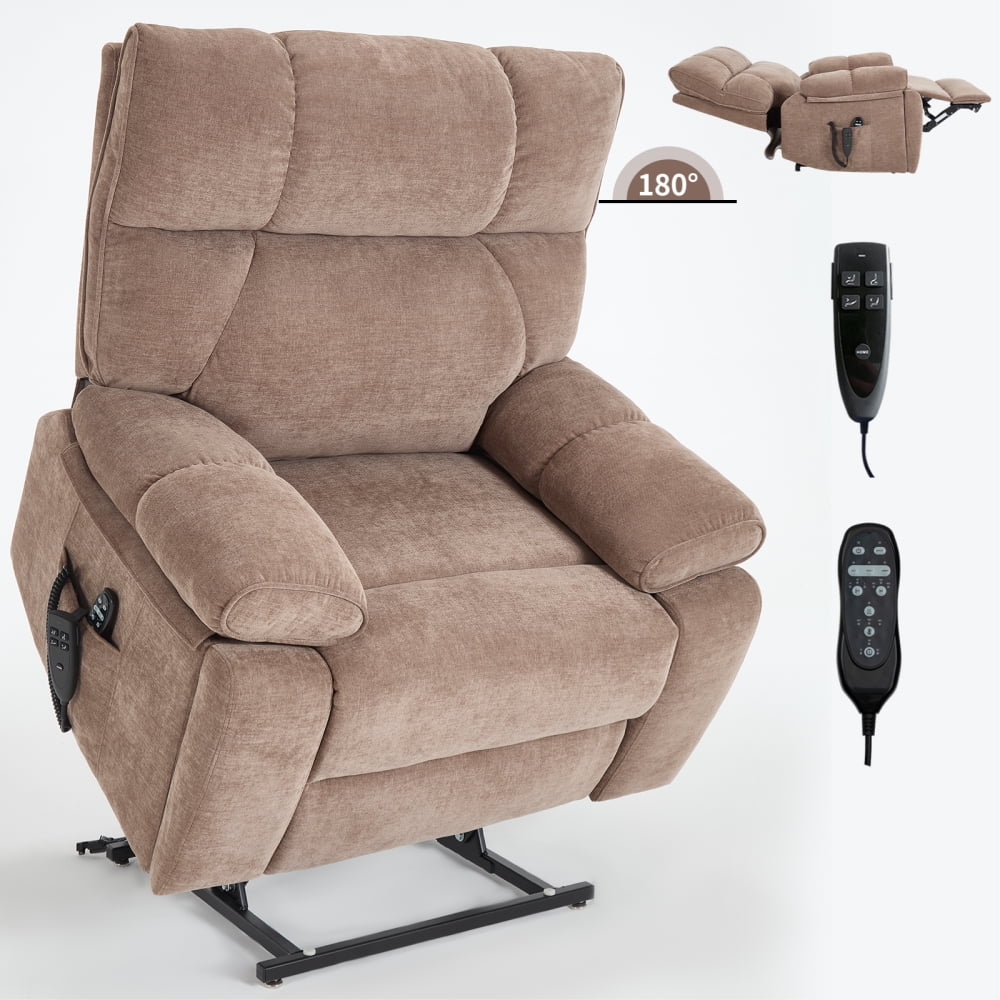 Brown Power Lift Recliner with Heat Massage, 350LBS Heavy Duty, Infinite Positions & Hidden Cup Holders Included