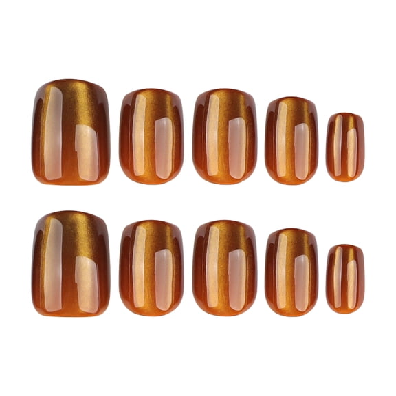 Brown Press on Nails Medium Square Fake Nails with Cat Eye Abstract Cat Designs Full Cover Adhesive Press Ons Glossy Acrylic False Nails for Women Girls Nail Tips DIY Manicure Home Manicure 24 Pcs