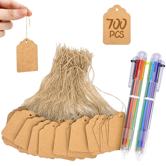 Brown Price Tags with String, Kraft Paper Hang Tags, for Gift Bags, Hanging, Clothing, Jewelry, 700Pcs