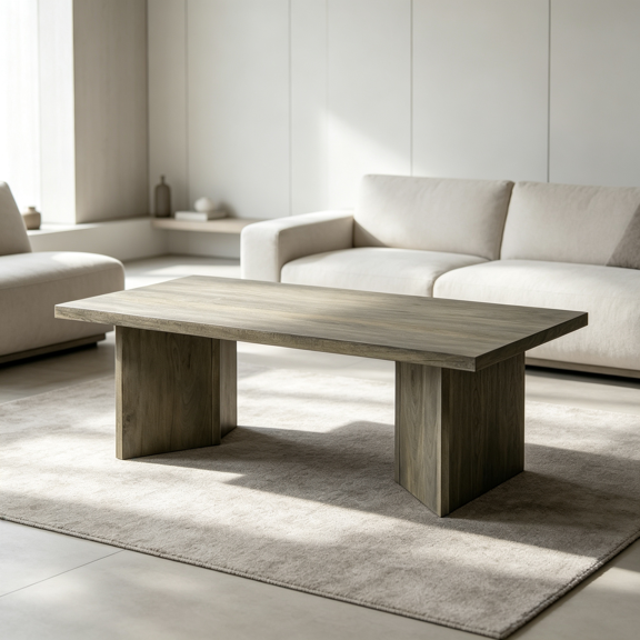Brown Primitive Coffee Table, Rectangular Solid Mango Wood Living Room Table