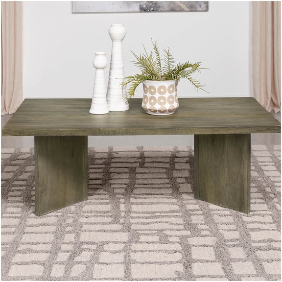 Brown Primitive Coffee Table, Rectangular Solid Mango Wood Living Room Table