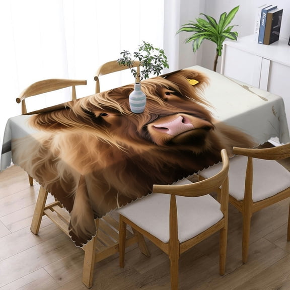 Brown Print Cow Tablecloths for dining table, Polyester Tablecloths - Festive Table Setting Tablecloths rectangle , Cafe, dinner, brunch, buffet, picnic