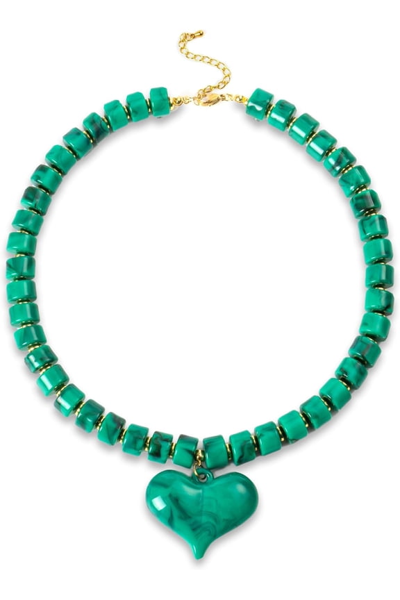 Brown Puff Heart Pendant Necklace for Women Exaggerated Statement Chunky Beaded Strand Necklace Fashion