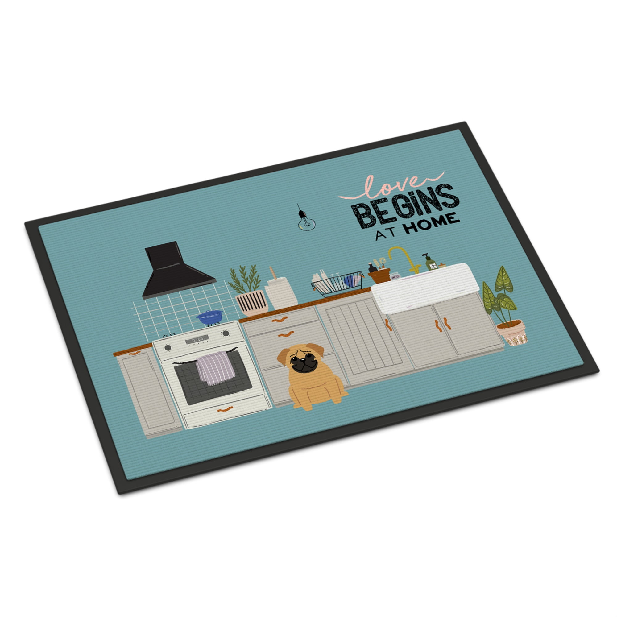 Brown Pug Kitchen Scene Door Mat