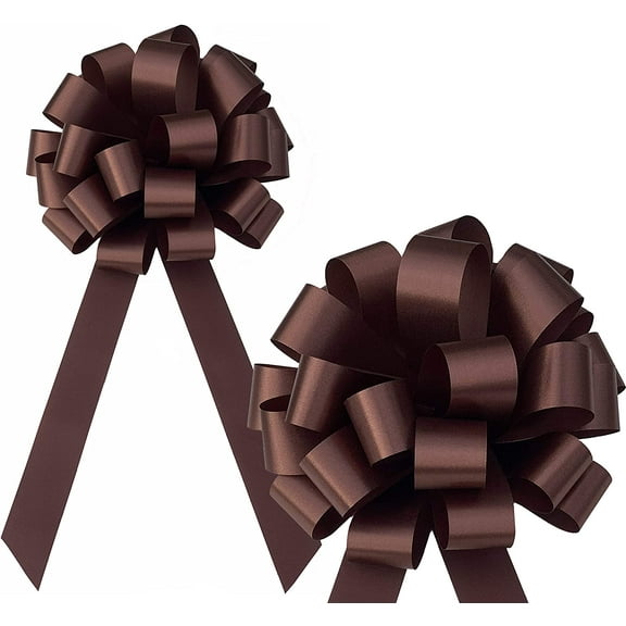 Brown Pull Bows with Tails - 8" Wide, Set of 6, Thanksgiving, Christmas