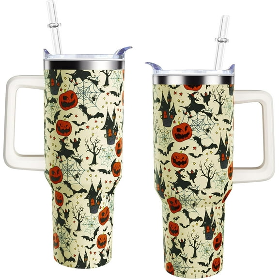 Brown Pumpkin Halloween 40 Oz Tumbler With Handle and Straw