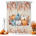 thumbnail image 1 of Brown Pumpkins Fall Shower Curtain, Waterproof Shower Curtains for Bathroom, Thanksgiving Eucalyptus Leaves Autumn Rustic Washable Fabric Bathtub Curtain Set Bath Decor with 12 Hooks Long 72"x84", 1 of 8
