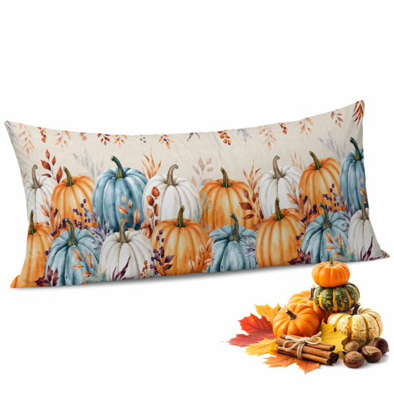 Brown Pumpkins Fall Throw Pillow Covers,Thanksgiving Eucalyptus Leaves Autumn Rustic Soft Breathable Pillow Cases with Zipper for Sleeping,Long Body Pillowcases for Couch Bed Sofa Chair 20x54 Inches