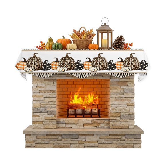 Brown Pumpkins Fireplace Mantel Scarf 60 x 17 Inch, Fall Pattern Pumpkin Border Mantel Scarves for Fireplace Decoration for Thanksgiving Party Supplies