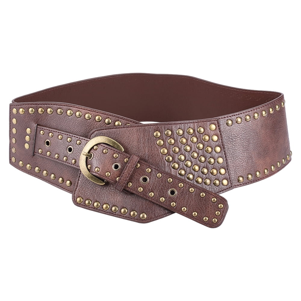 Wide Leather Belt with Rivet Studs for Dresses Punk Rock Cowgirl Chunky UUYYEO PU Leather Rivet Belt Black Punk Belt Gothic Waist  main image 3
