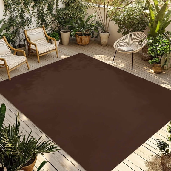 Brown Pure Color Outdoor Rug 3x5 Ft - Reversible Patio Rug Outdoor Camping Rugs, Aesthetics Contemporary Luxury Washable Indoor Outdoor Area Rugs, Non-Slip Outdoor Carpet Runner for Deck/Porch
