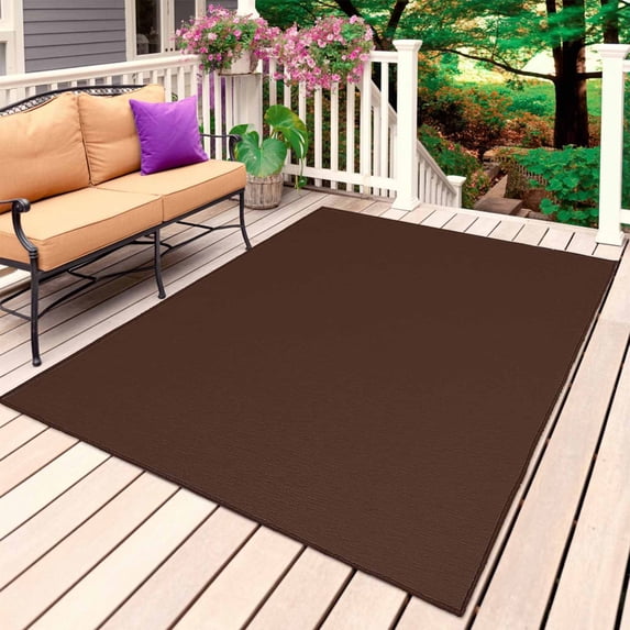 Brown Pure Color Outdoor Rug 5x8 Ft, Non Slip Washable Area Rug, Aesthetics Contemporary Luxury Patio Rugs Carpet Runner, Large Floor Mat for Indoor/Outdoor Deck Porch Camping