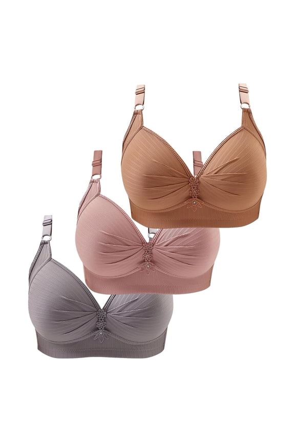 Brown Push Up Bras for Women Thin Laceless Comfortable Breathability Underwear Large Size Brater Buckle Female Bra V Neck Vest Bralette Wireless Bra