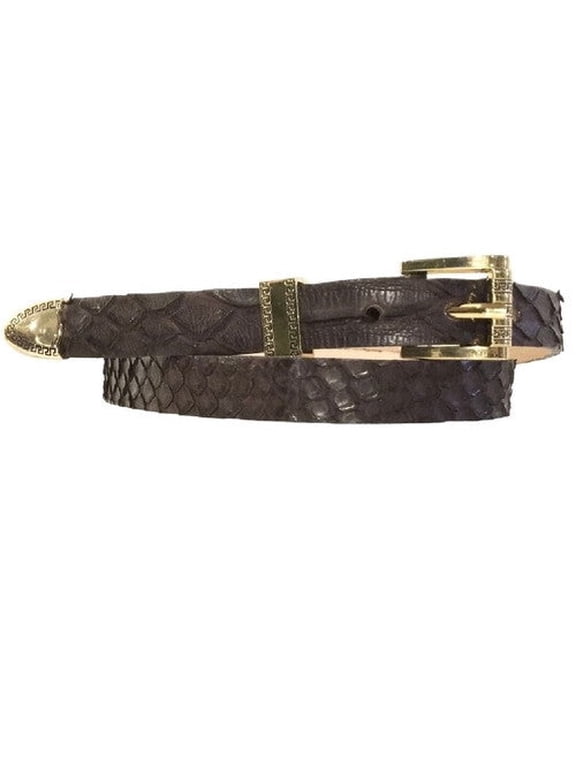 Brown Python Snakeskin Cowboy Hat Band Gold 3 Piece Buckle Set Handmade 26