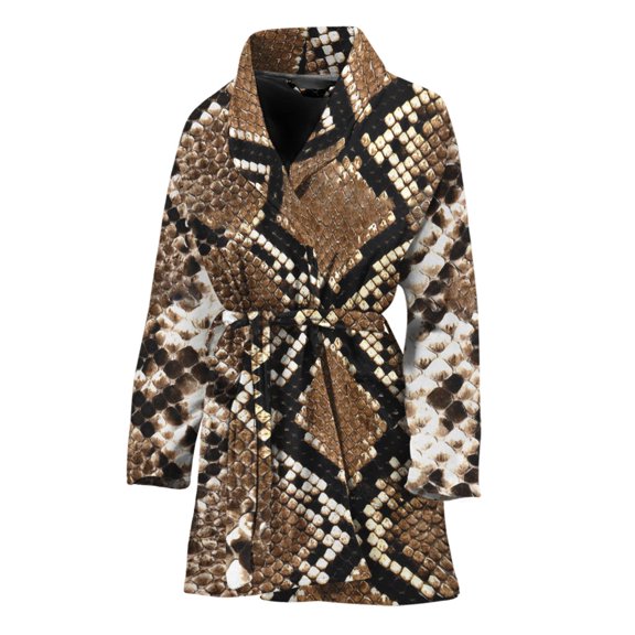 Brown Python Snakeskin Women Bathrobe One Size Univeral Fits, Snakes Python Fashion Lightweight Plush Fleece Long Robe For Women