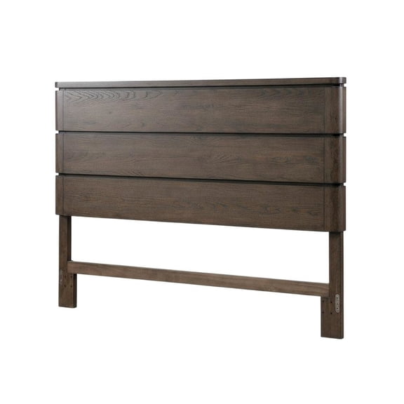 Brown Queen Panel Bed Headboard with LED Touch Light and Oak Veneers