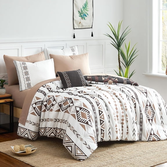 Brown Queen Size 7 Piece Reversible All Season Bedding Set