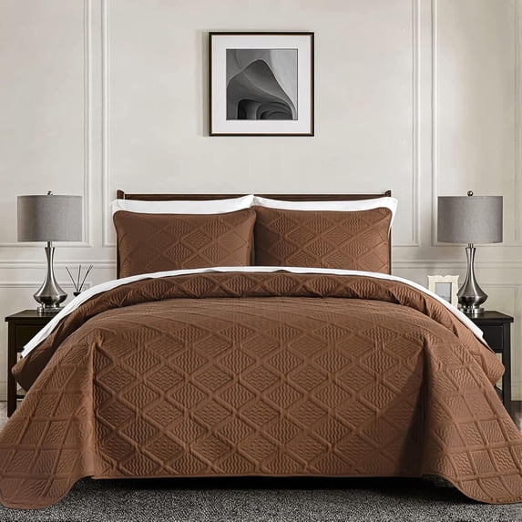 Brown Quilt Set King Size Bedspreads Bedding Set Winter Diamond Pattern ...