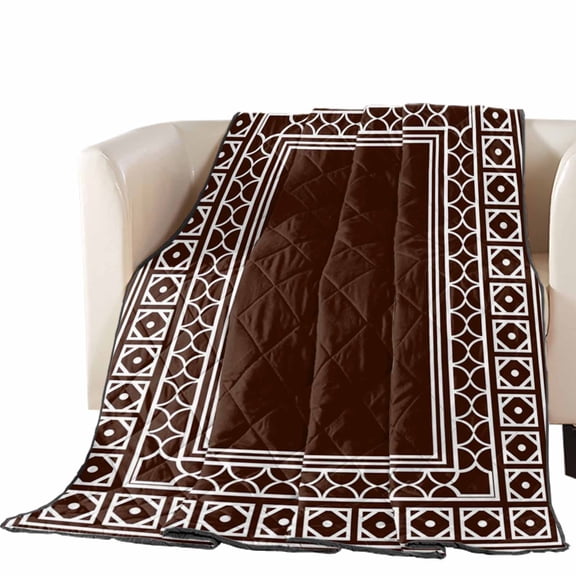 Brown Quilted Comforters Cooling Blanket California King Size, Boho Diamond Pattern Border Rustic Southwestern Cold Comfort for Hot Sleepers Lightweight Air Conditioning Quilt Blanket for Bed