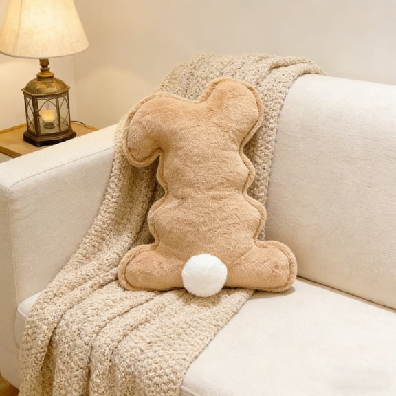 Brown Rabbit Silhouette Plush Pillow 15.74 Inch Minimalist Design Bunny Cushion With High Elastic Filling Three Dimensional Shape For Sofa Bed And Home Decoration