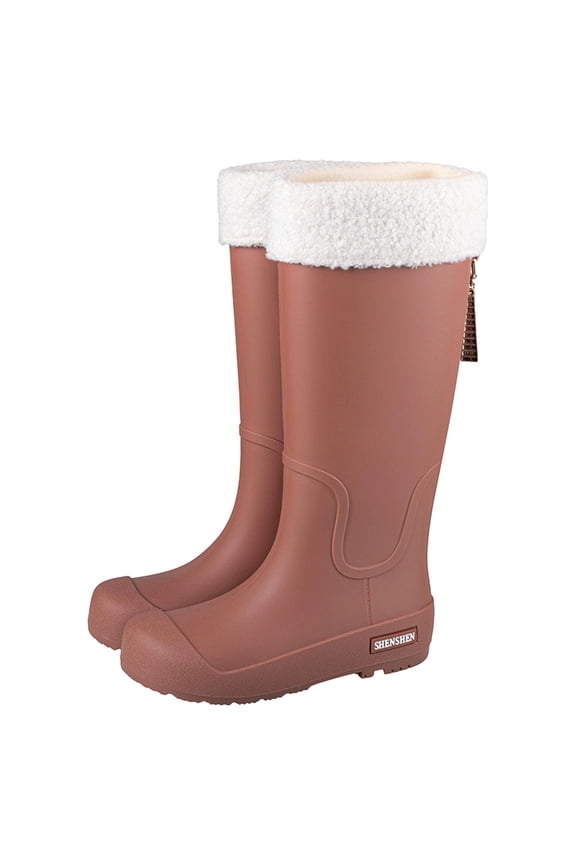 Brown Rain Boots For Women Waterproof High Top Removable Cotton Non Slip Sole Elastic Side Design Cushioning Insoles Suitable For All Seasons Size 37