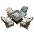 thumbnail image 1 of Brown Rattan 4 Seat Square Gas Fire Pit Set Dining Table with Chairs, 1 of 8