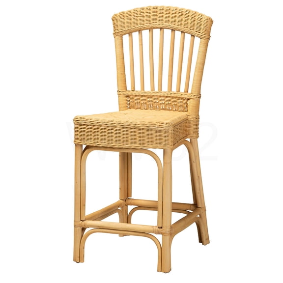 Brown Rattan Counter Stool, Modern Boho Bar Stool with Footrest, Natural Woven Accent Chair for Kitchen Island, Dining & Breakfast Nook