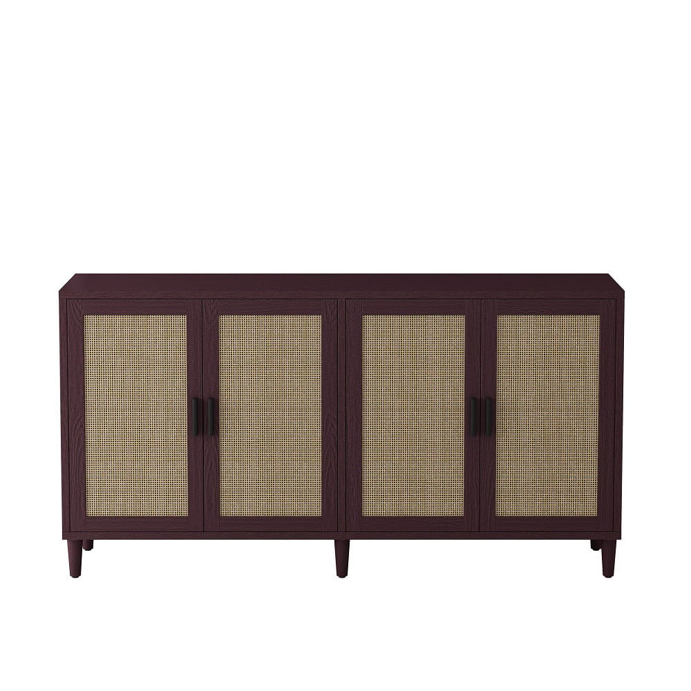 Brown Rattan Storage Cabinet with Adjustable Shelves, Solid Wood + MDF ...