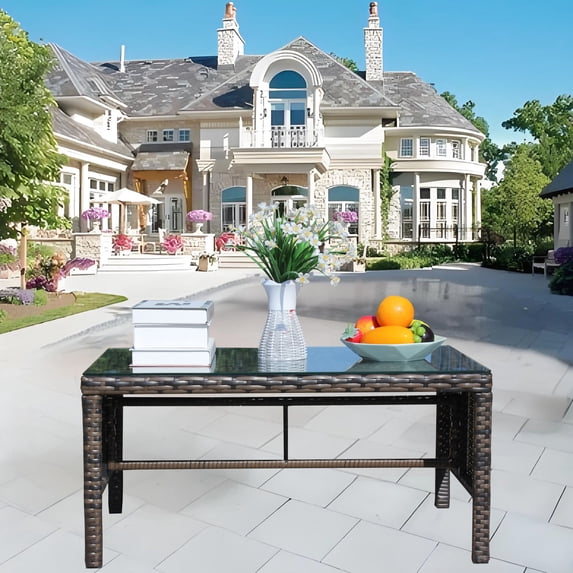 Brown Rattan Table | Water Resistant Frame | Patio Dining