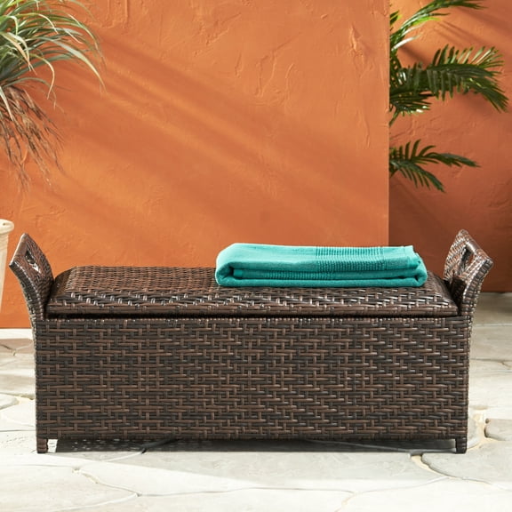 Brown Rattan with Iron Frame - Dual Function Storage and Seating - Outdoor Living Spaces - Maximize Outdoor Area