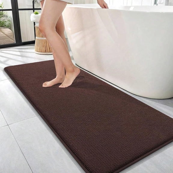 Brown + Rectangular + 47 X 17 Ultra Soft Foam Bath Mat, Super Absorbent