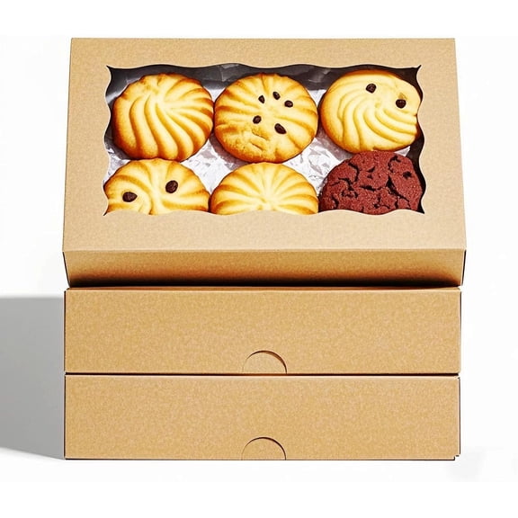 Brown Rectangular 7"X4.3"X1.5" Clear Window Disposable Snap-Flip Top 50 Count Pastry Boxes for Cookies, Macarons, Chocolate, Cake, Pastries, Dessert