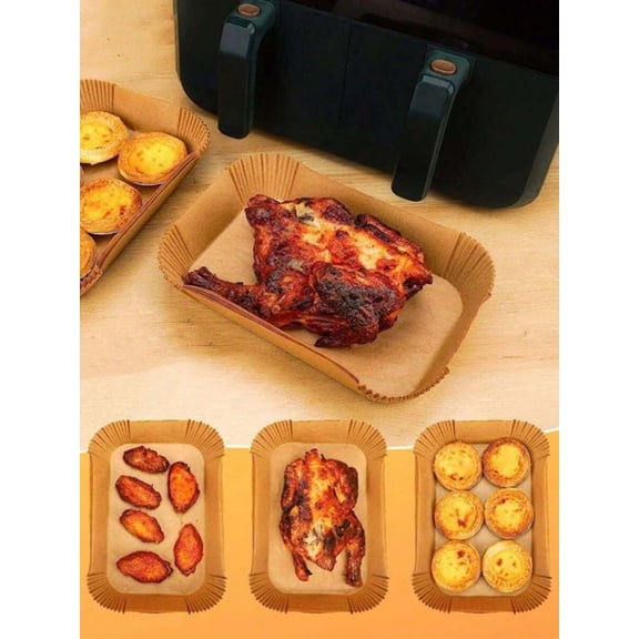 Brown Rectangular Air Fryer Parchment Paper, 200PCS Disposable Baking Liners for Oven, BBQ, Grilling, Kitchen, Camping, Party & Holiday Use