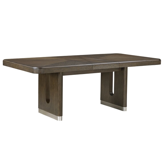 Brown Rectangular Dining Table with Removable Leaf and Metallic Legs