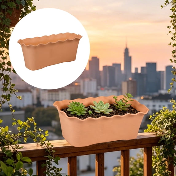 Brown Rectangular Flowerpot Plastic Wavy Ruffled Edge Slot Home Garden Practical Tools,Rectangular Flowerpot Plastic Wavy Ruffled Edge Slot Home Garden Practical Tools Home Decoration