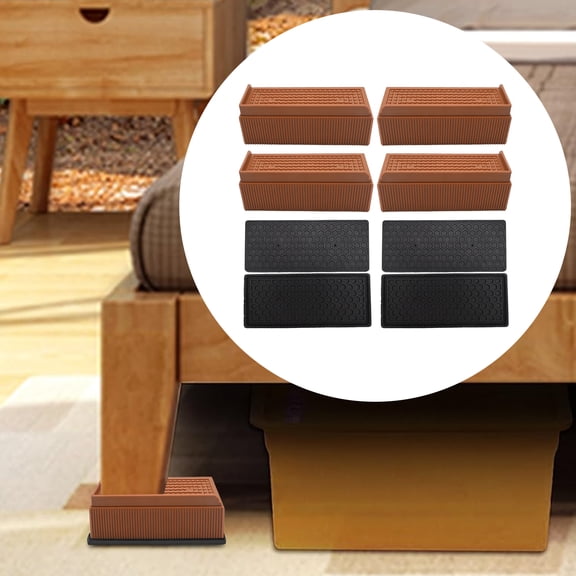 4 Pack Brown Rectangular Stackable Furniture Risers, Heavy Duty Raising Blocks, Plastic Furniture Leg Elevators for Bed, Sofa, Couch, Desk & Table, Supports Up to 1100 Lbs