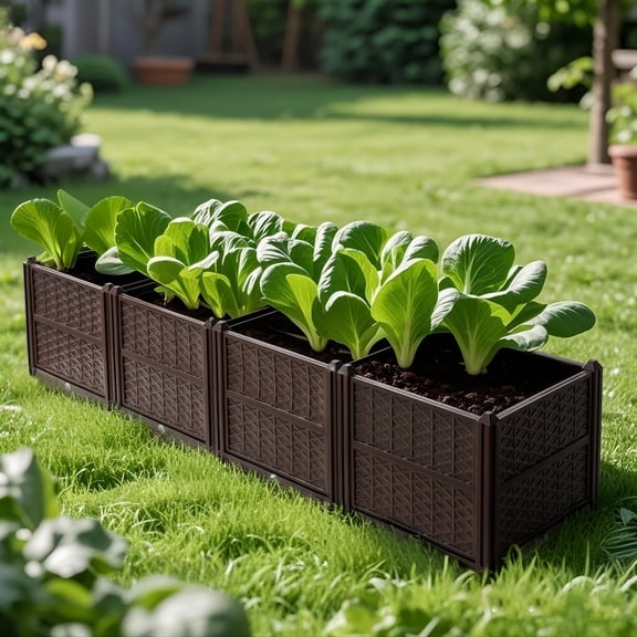 Brown Rectangular Plastic Planter Box Indoor Outdoor Planting Kit for Vegetables Herbs Flowers Succulents Home Garden Decor