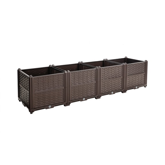Brown Rectangular Plastic Planter Box, Indoor & Outdoor Raised Garden Planter Kit, Large Capacity Flower Vegetable Herb Succulent Planter for Balcony Backyard Patio Porch