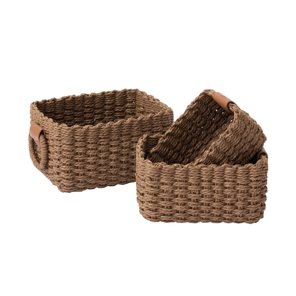 Brown Recycled Paper Rope Storage Basket Set of 3 for Closets, Drawers and Cabinets