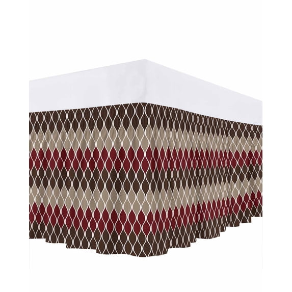 Brown Red Bed Skirt King Size 16" Drop Geometric Medieval Ruffled Wrap Around Bed Skirts Adjustable Elastic Bedskirt Dust Ruffle for King Size Bed