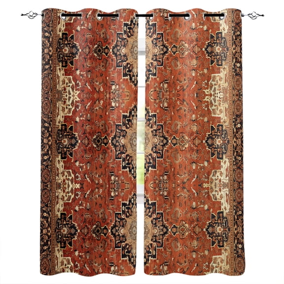 Brown Red Blackout Curtains 84 Inches Long, Vintage Boho Ethnic Geometric Abstract Art Thermal Insulated Black Out Curtains, Darkening Window Curtain Drapes for Bedroom Living Room 52"x84" 2 Panels