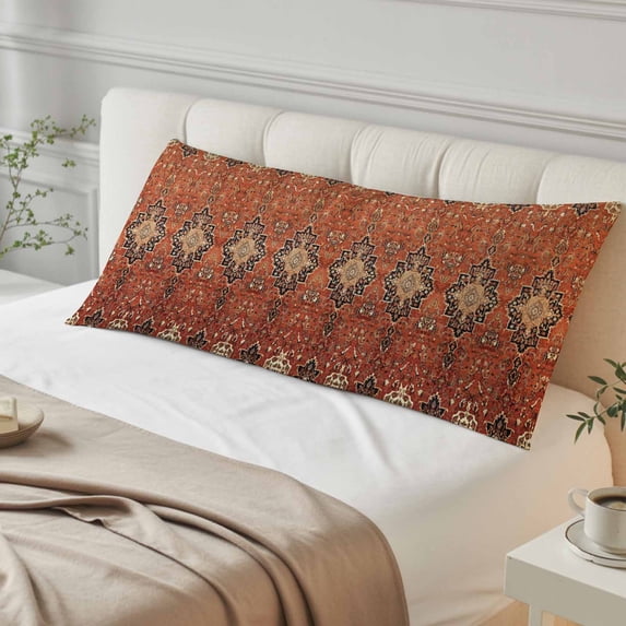 Brown Red Body Pillow Cover, Pillowcase Protectors with Zipper, Breathable Decorative Throw Pillow Case Cover, Vintage Boho Ethnic Geometric Abstract Art Pillow Shams for Couch Sofa 20x54Inch