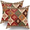 thumbnail image 1 of Brown and Red Boho Pillow Covers 20x20 Inch Set of 2 Bohemian Vintage Flower Decorative Throw Pillow Covers Green Beige Floral Outdoor Cotton Pillowscase Cushion Covers for Sofa Couch Bedroom Home, 1 of 6